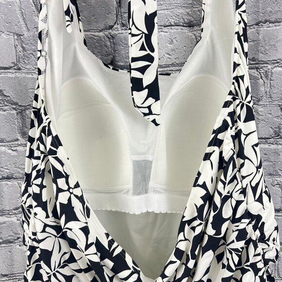 Lands End Womens Halter Swimsuit Top Black & White Floral Print Size 22W - Picture 4 of 6